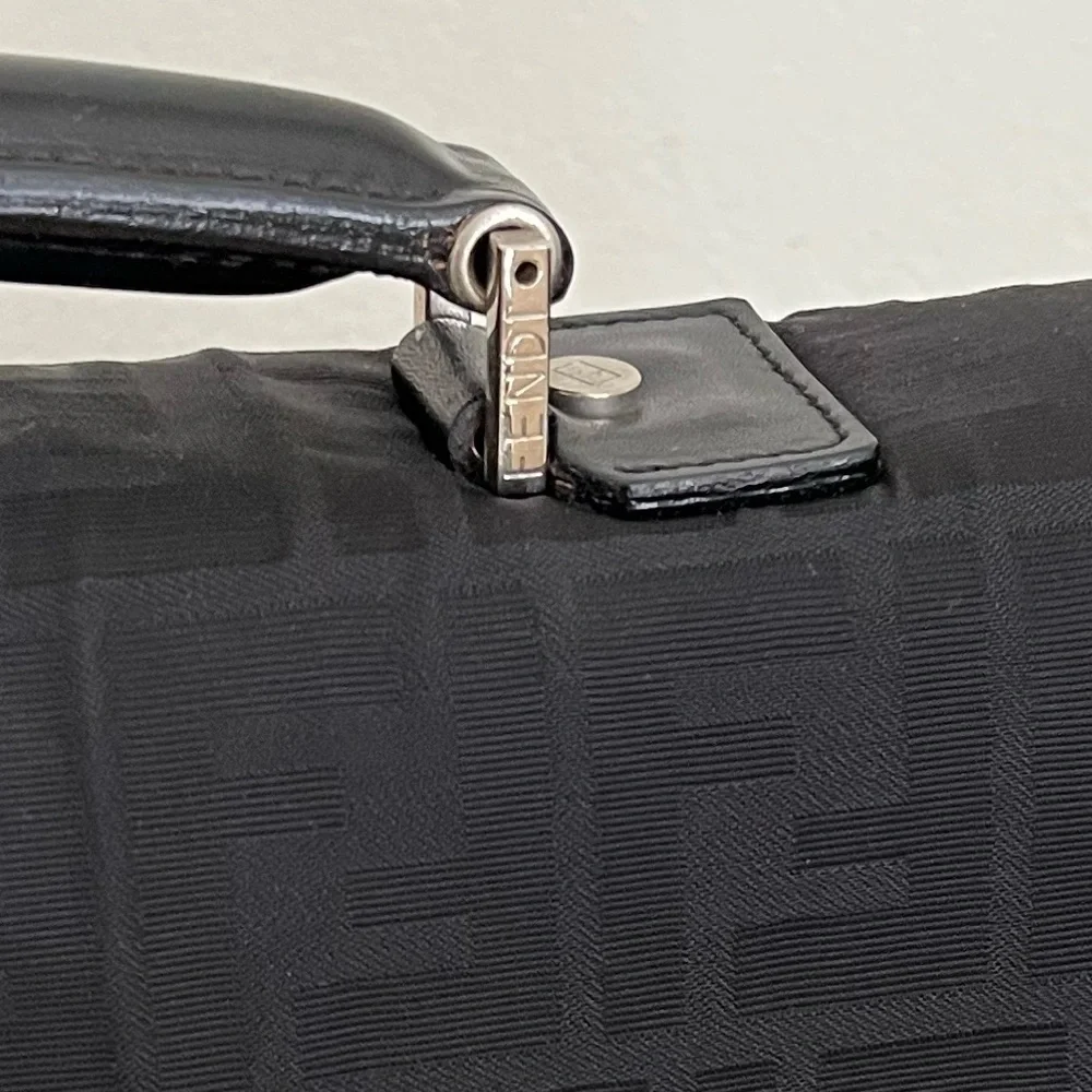 Rare FENDI Zucca Black Monogram Briefcase Unisex Canvas Leather EUC 1990s